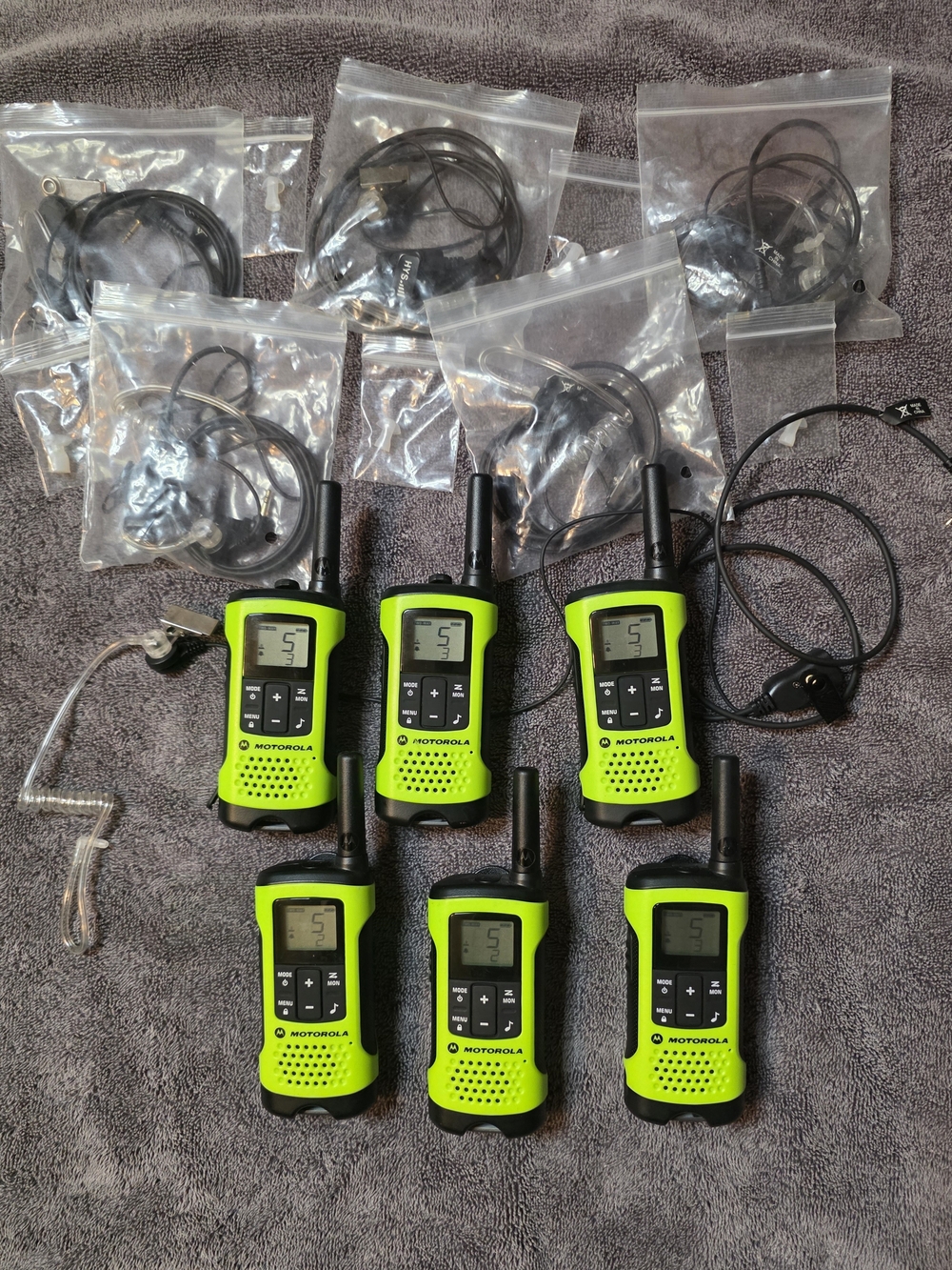 Motorola Neon Green 6-Pack T600 Two-Way Radios with Earpieces